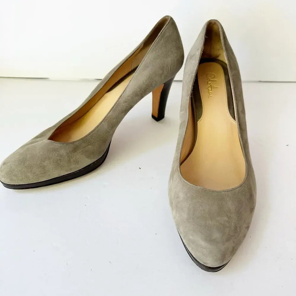 COLE HAAN Size 9 Gray Suede Almond Toe Platform Stacked Heel Slip On - Picture 2 of 8